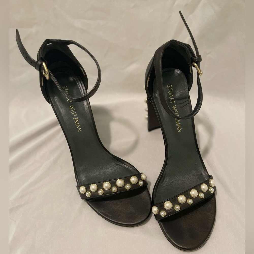 Stuart Weitzman Black Heels with Pearl Accents